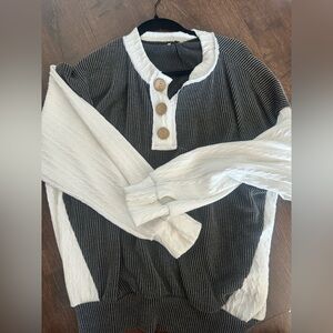 Shop Stevie Black and White Button Sweater